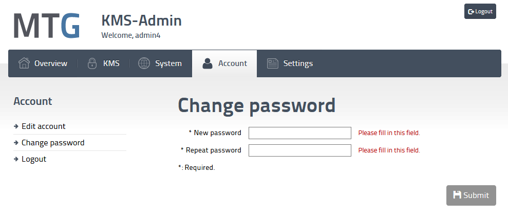 admin change pw