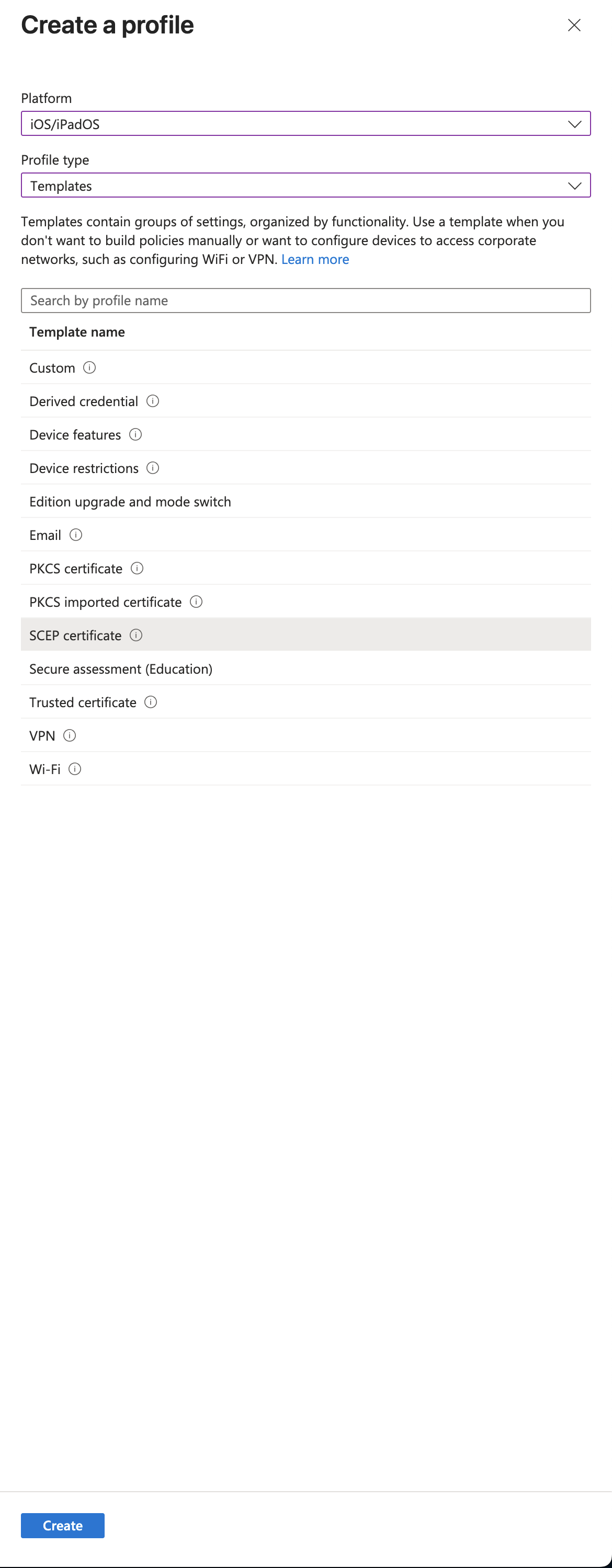 intune 19 scep certificate template