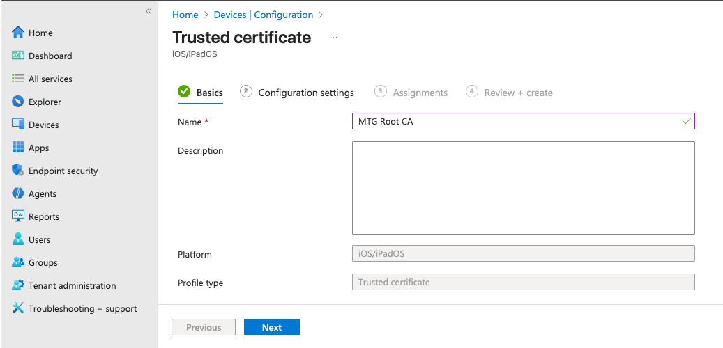 intune 14 config name