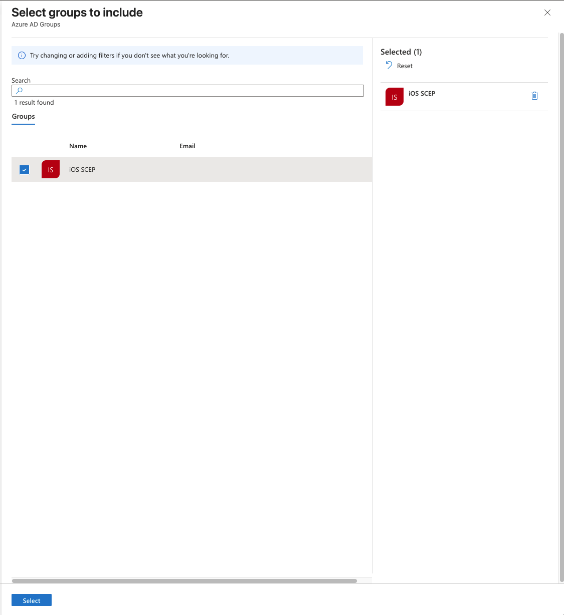 intune 17 select groups to include