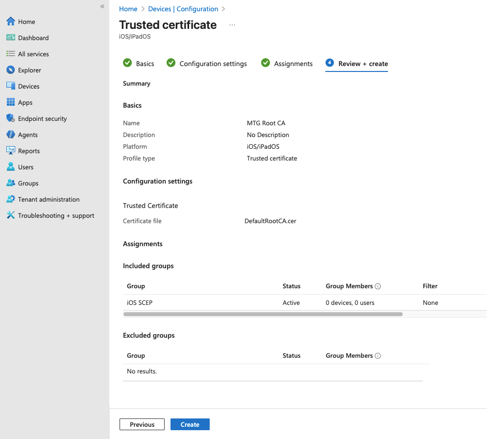 intune 18 review and create