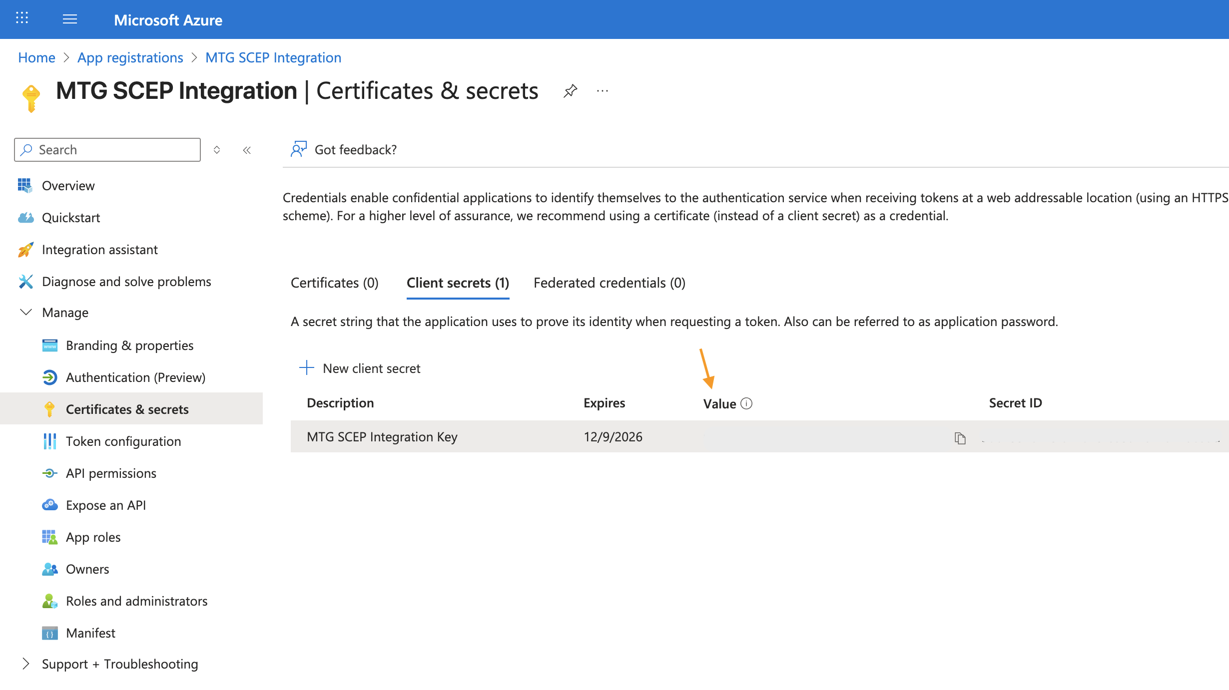 intune 6 copy secret id value