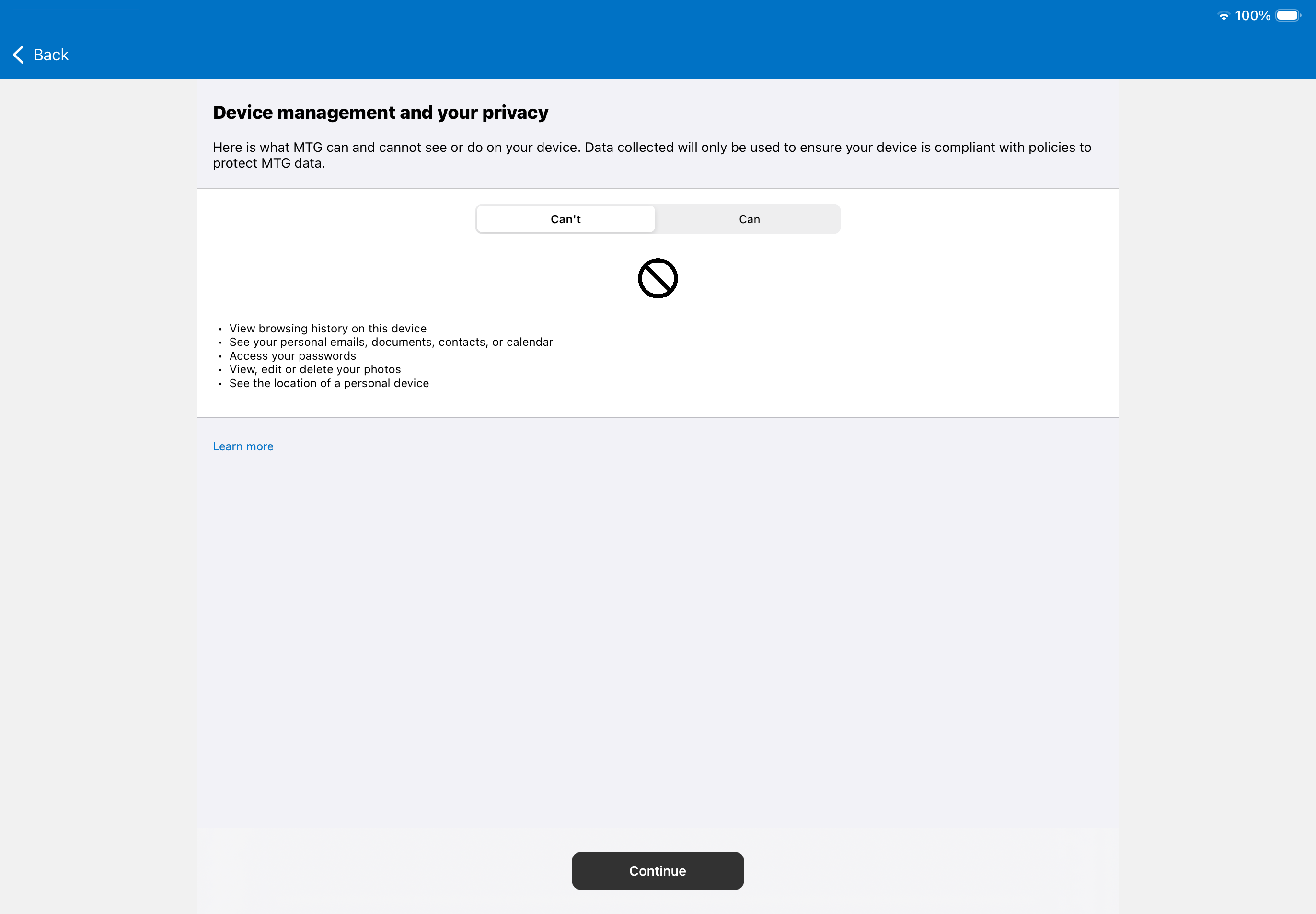 intune 22 ipad privacy info