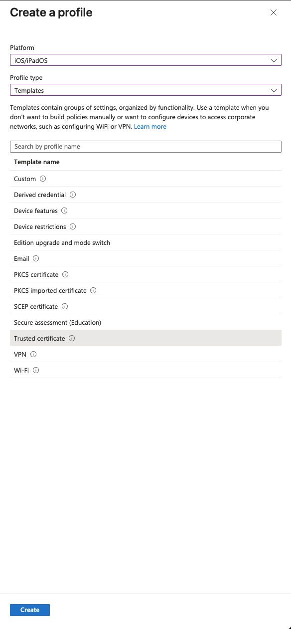 intune 13 create profile