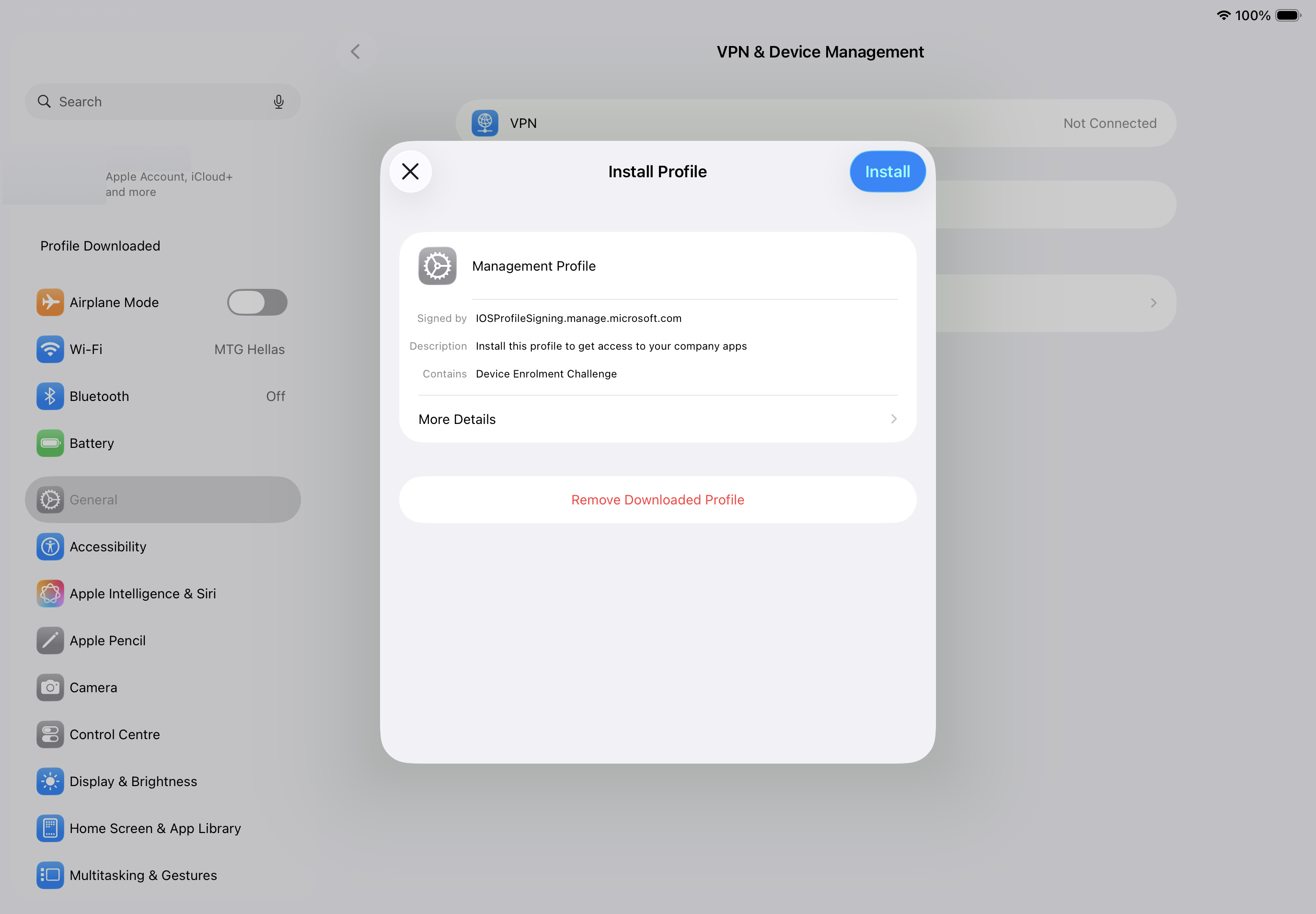 intune 26 profile in settings